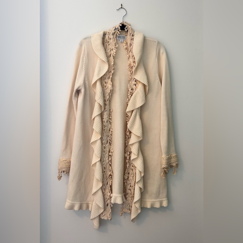 IC COLLECTION Cream Lace Trim Cardigan